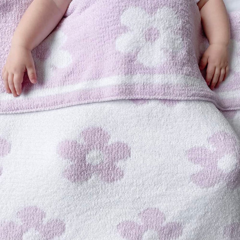 Living Textiles Chenille Baby Blanket - Purple Flower Ultra Soft, Thick, and Versatile | Warm Blanket for Newborns, Throw Blanket for Crib, Stroller Cover | Perfect Baby Gift 75 x 85 cm - Image 4