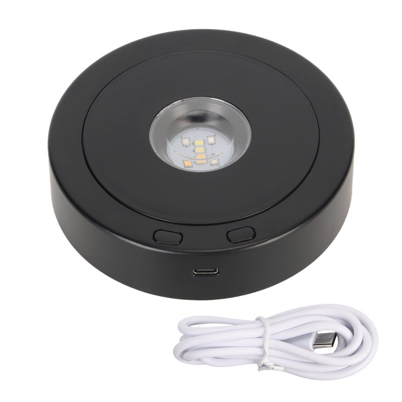 LED Rotating Display Base Black 360 Degrees 80s Circle Battery Or USB Power Turntable Display Stand for Crystals Glass - Image 1