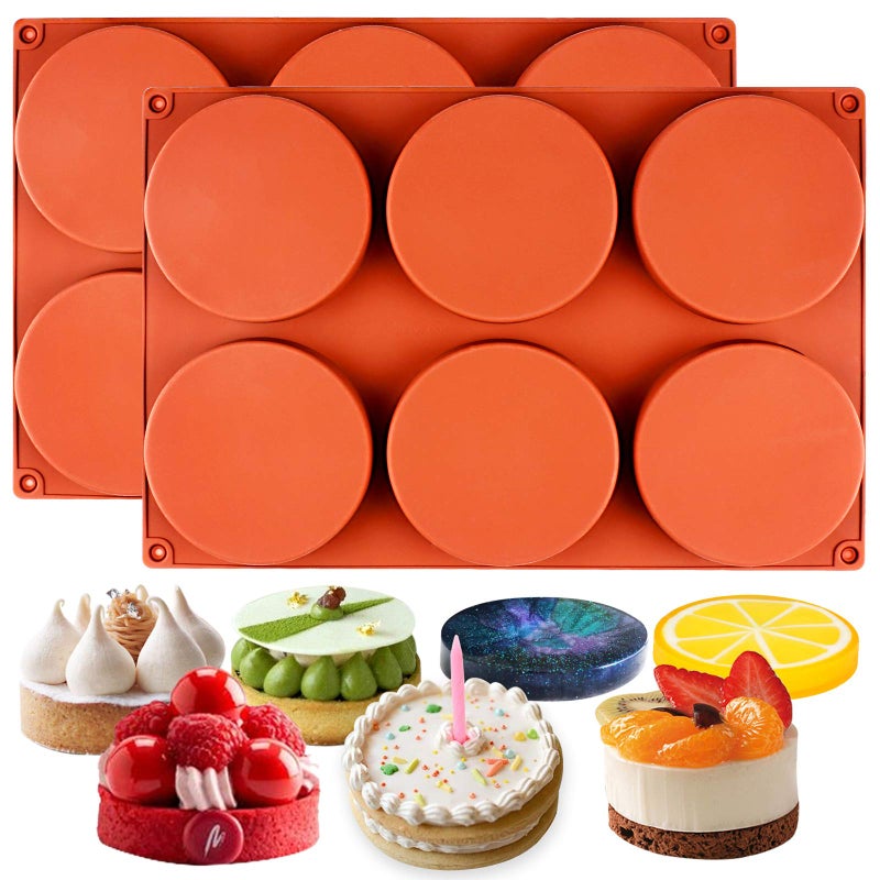 FUNSHOWCASE Round Disc Baking Silicone Mold 6Cavity 4inch 2Bundle