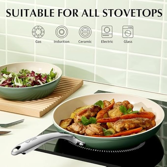 KOCH SYSTEME CS 8 Inch Nonstick Frying Pan Skillet Non Stick Ceramic Frying Pan With StayCool Stainless Steel Handle Induction Compatible Egg Pan Pfoa Free Dishwasher Safe  Oven Safe Green - Image 3