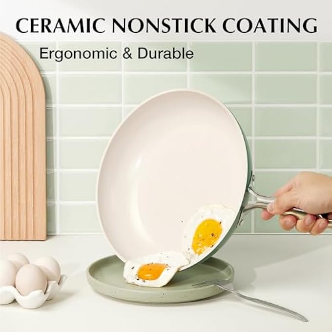 KOCH SYSTEME CS 8 Inch Nonstick Frying Pan Skillet Non Stick Ceramic Frying Pan With StayCool Stainless Steel Handle Induction Compatible Egg Pan Pfoa Free Dishwasher Safe  Oven Safe Green - Image 4