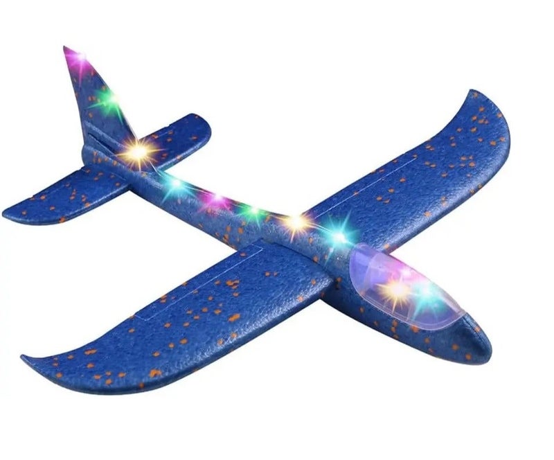 ALBADER foam airplane toy for kids led light glider plane hand launch airplane toy outdoor flying toy kids foam glider airplane large size 48cm safe lightweight airplane toy for boys girls outdoor games flying plane toy with led lights - Image 1
