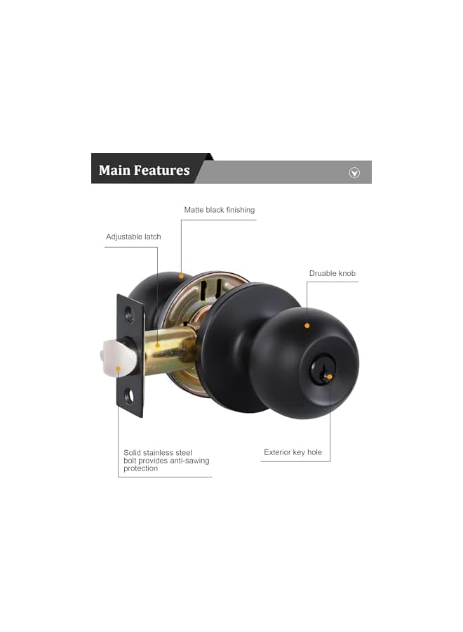 promass Matte Black Door Knobs with Lock and keys, Interior/Exterior Door Knob for Bedroom or Bathroom, Entry Door Lock - Image 3