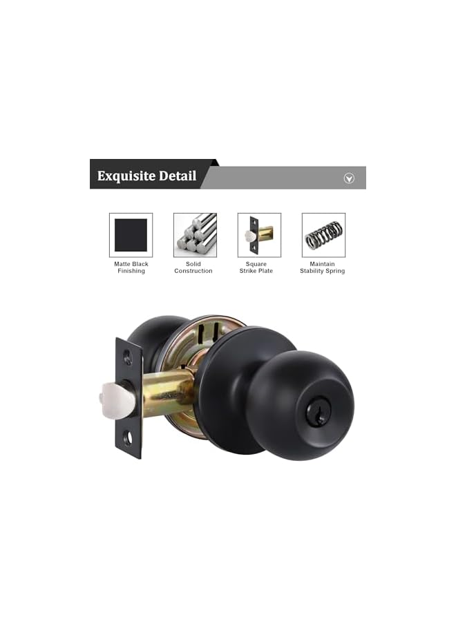 promass Matte Black Door Knobs with Lock and keys, Interior/Exterior Door Knob for Bedroom or Bathroom, Entry Door Lock - Image 4
