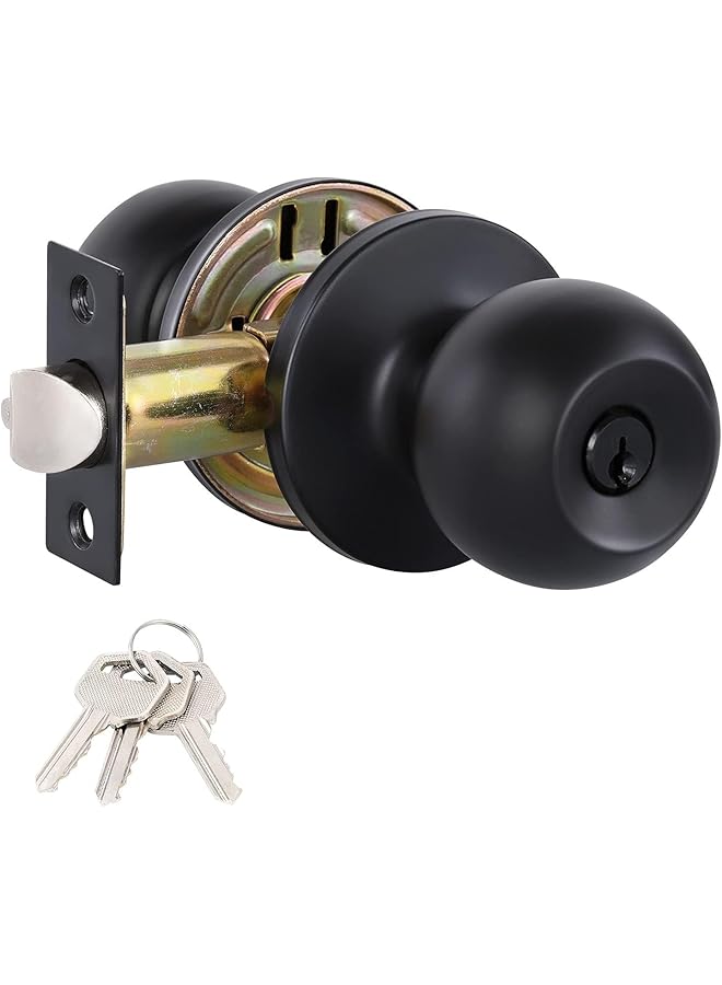 promass Matte Black Door Knobs with Lock and keys, Interior/Exterior Door Knob for Bedroom or Bathroom, Entry Door Lock - Image 1