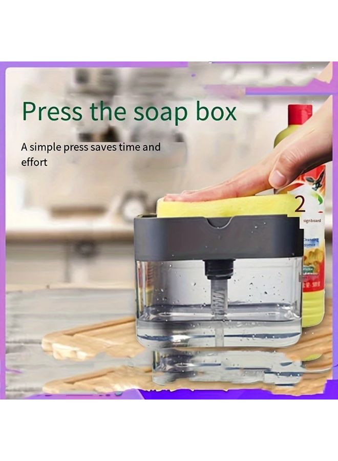 White Manual Soap Dispenser With Sponge Holder And Scrubbing Pad Stand For Kitchen Dishwashing - Image 4