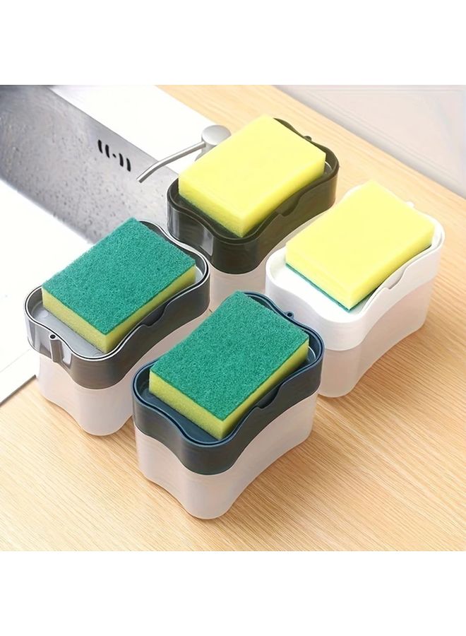 White Manual Soap Dispenser With Sponge Holder And Scrubbing Pad Stand For Kitchen Dishwashing - Image 2