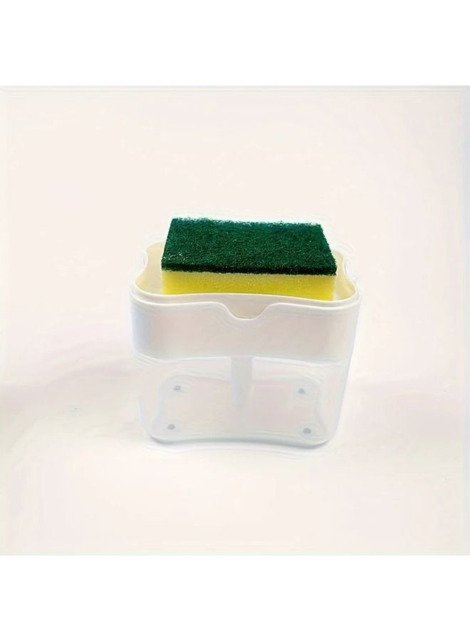 White Manual Soap Dispenser With Sponge Holder And Scrubbing Pad Stand For Kitchen Dishwashing - Image 1