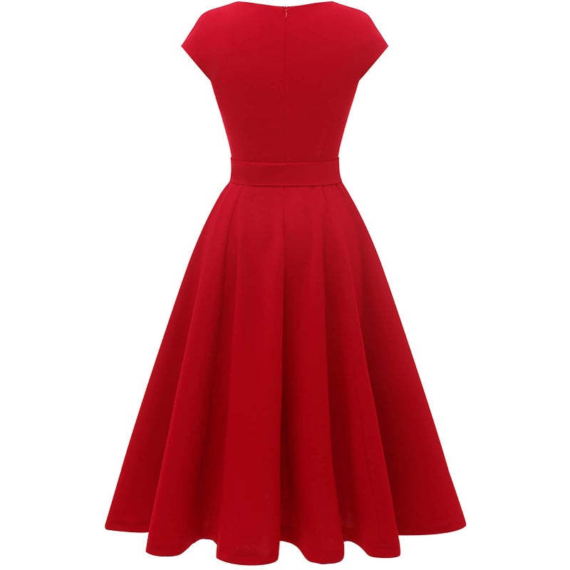DRESSTELLS Cocktail Dress for Women 2025, Semi Formal Wedding Guest Church Ladies Aline Mother Bride Fit and Flare Evening Dresses Red 2XL - Image 5