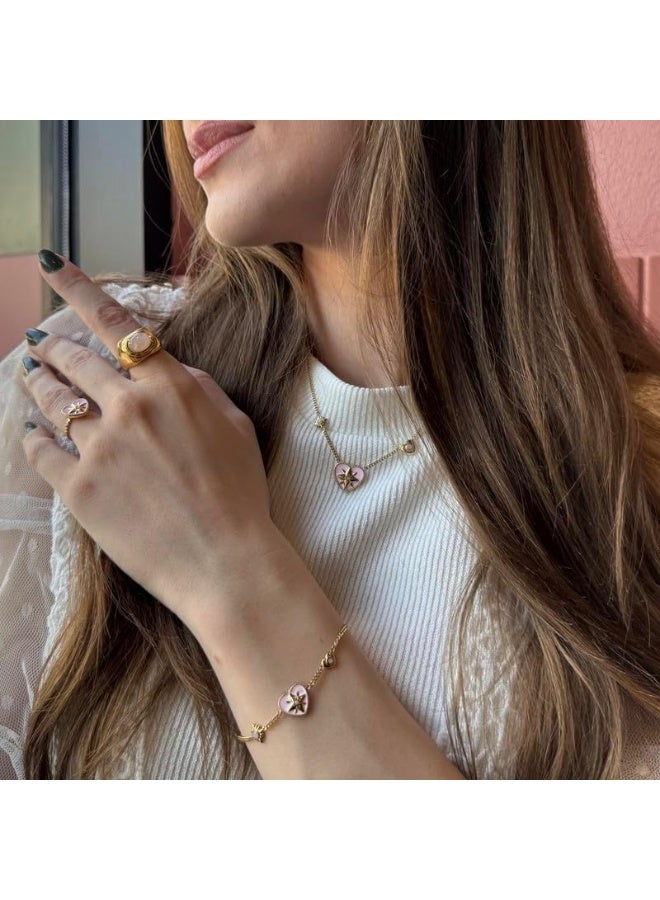 بيانا جولز سوار على شكل قلب من بيانا جولز مع قرص ملون بحجر الراين للنساء قابل للتعديل باللون الذهبي والأبيض - Image 4