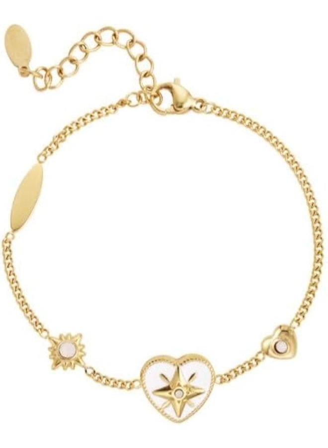 بيانا جولز سوار على شكل قلب من بيانا جولز مع قرص ملون بحجر الراين للنساء قابل للتعديل باللون الذهبي والأبيض - Image 1