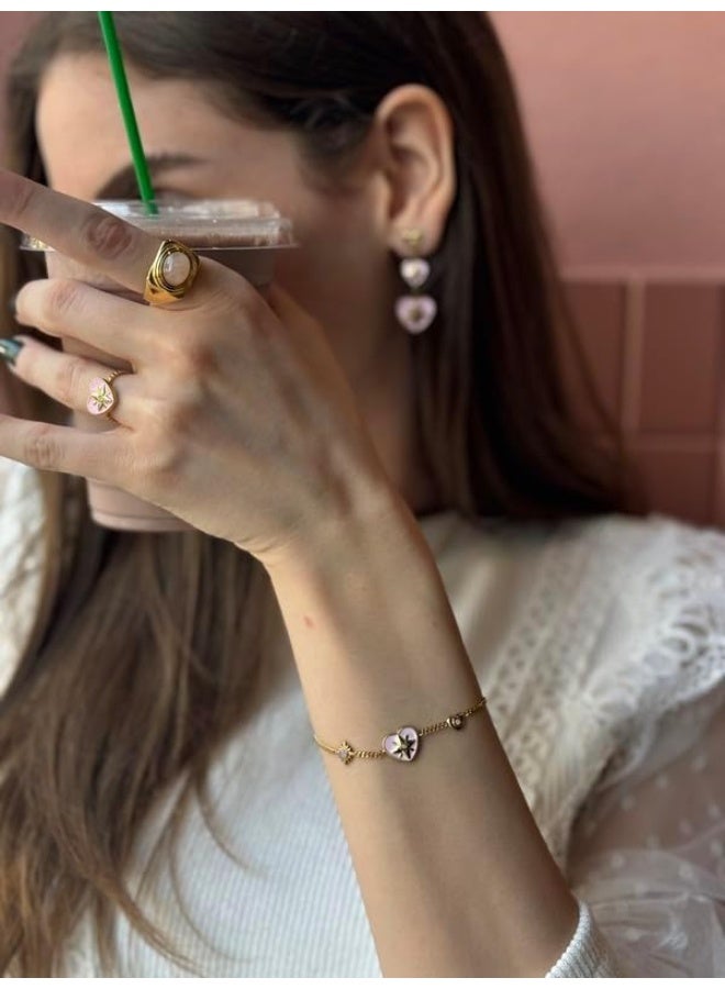 بيانا جولز سوار على شكل قلب من بيانا جولز مع قرص ملون بحجر الراين للنساء قابل للتعديل باللون الذهبي والأبيض - Image 3