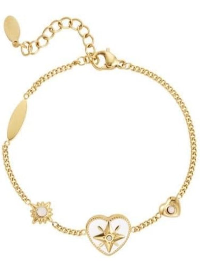 بيانا جولز سوار على شكل قلب من بيانا جولز مع قرص ملون بحجر الراين للنساء قابل للتعديل باللون الذهبي والأبيض - Image 2