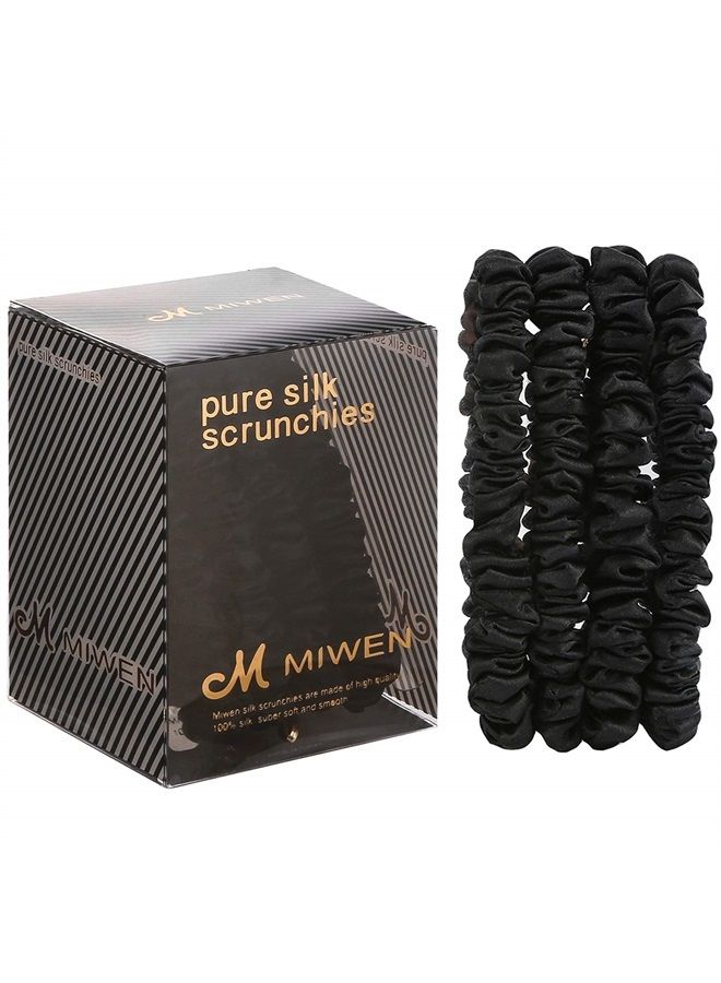 Miwen Silk Scrunchies for Women, Small Black,Pure Mulberry Silk Hair Ties, 22 Momme, Soft & Shiny, Less Pulling, Breakage for Ponytail and Hair Sleep (Pack of 4) - Image 1