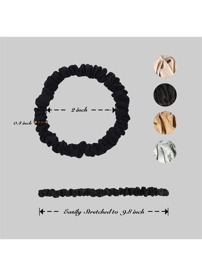 Miwen Silk Scrunchies for Women, Small Black,Pure Mulberry Silk Hair Ties, 22 Momme, Soft & Shiny, Less Pulling, Breakage for Ponytail and Hair Sleep (Pack of 4) - Image 3