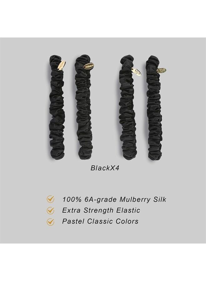 Miwen Silk Scrunchies for Women, Small Black,Pure Mulberry Silk Hair Ties, 22 Momme, Soft & Shiny, Less Pulling, Breakage for Ponytail and Hair Sleep (Pack of 4) - Image 2