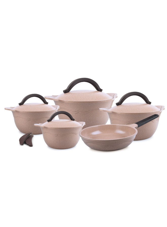Master Retro Line Granite Set 11 Piece pot 18 - 20 - 26 - 30 - frying pan 28 cm-Caramel