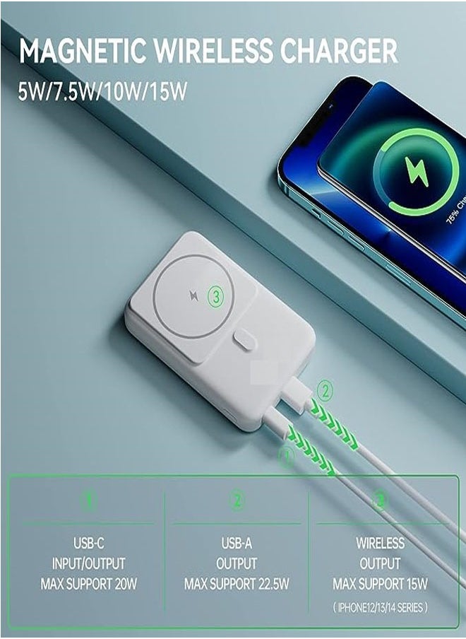 Portable Charger Power Bank with Kickstand Function, 10000mAh Magnetic Wireless Power Bank 22.5W PD Fast Charging with USB-C MagSafe Battery Pack for iPhone 14/13/12 Series