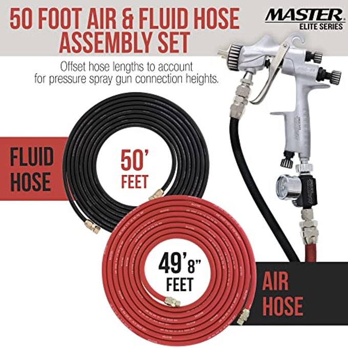 Master Airbrush Master Elite Series 50 Foot Air and Fluid Hose Assembly Set with Fittings for Spray Guns, Paint Pressure Pot Tanks, Professional Heavy Duty Air Hose 3/8" NPS, 5/16" ID Fluid Hose 1/4" NPS, 1/4" ID - Image 2