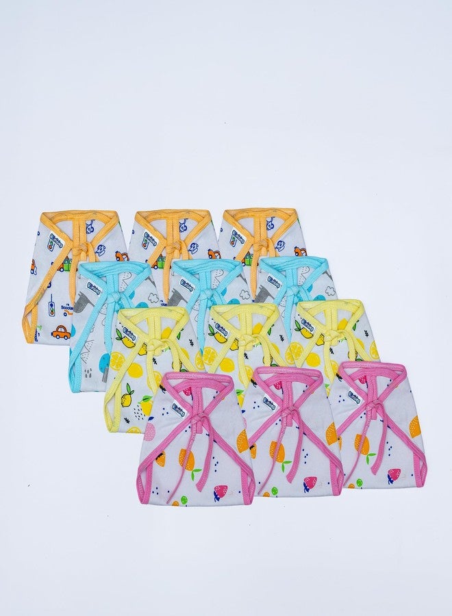 Bumsies Tie up Nappy For Babies, Reusable, Washable Soft Muslin Cotton Nappy/Langot for New Born Baby | Gentle on Baby Skin, Pack of 12 | Helps in Potty Training | NewBorn Size, White, Printed