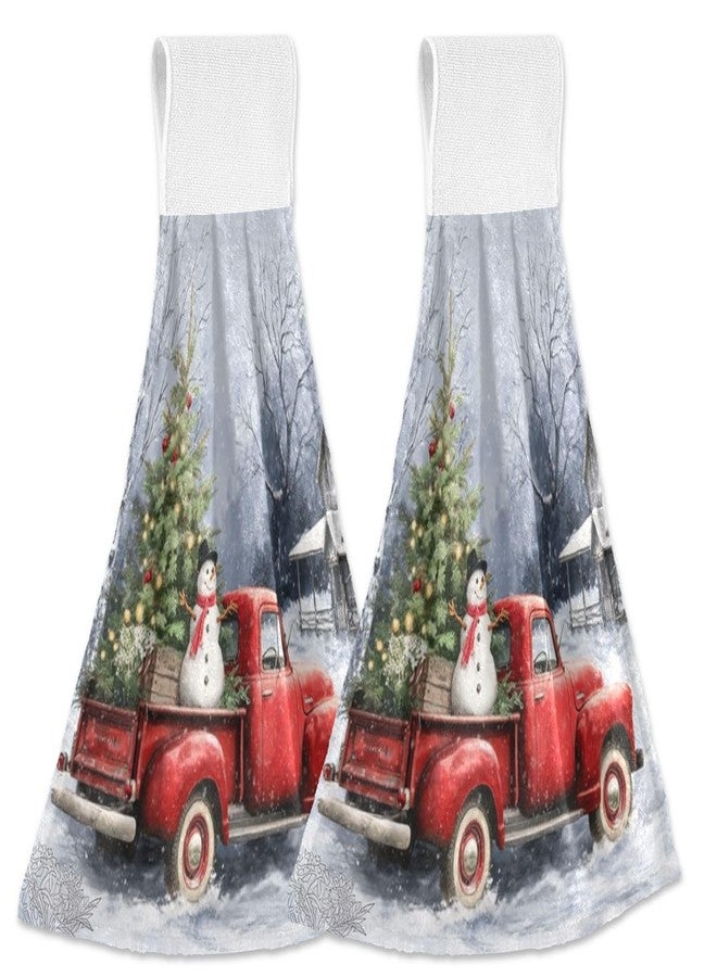 Boccsty Winter Red Truck Hanging Hand Towels 2 Pieces Snowflake Christmas Tree Kitchen Towel for Farmhouse Housewarming Tabletop Home - Image 1