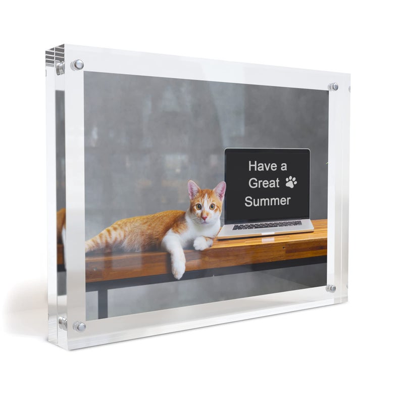 MIRAK Crystal Memories Acrylic Picture Frame 6x8 with Magnetic Closure Lucite Photo Frame for Tabletop Decorative Display for Tickets Postcards and Awards