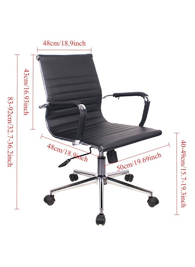 LEXIN - Ergonomic Design, Made of Faux Leather, with Chrome Base and Fixed Steel Armrests, Height Adjustable, Low Back, Black - Image 1
