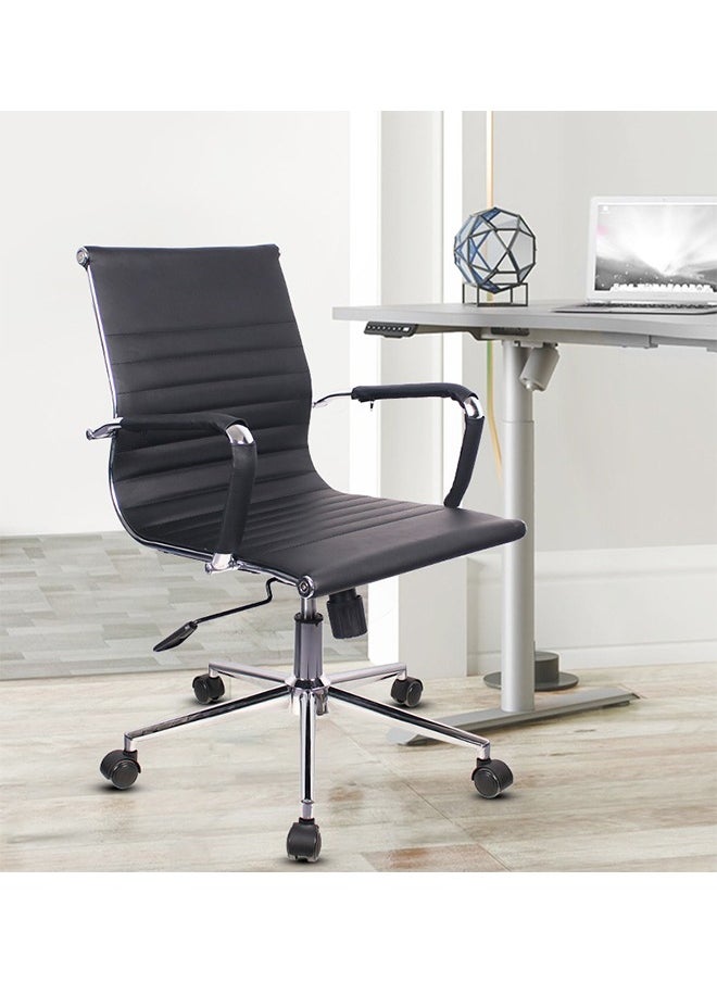 LEXIN - Ergonomic Design, Made of Faux Leather, with Chrome Base and Fixed Steel Armrests, Height Adjustable, Low Back, Black - Image 1