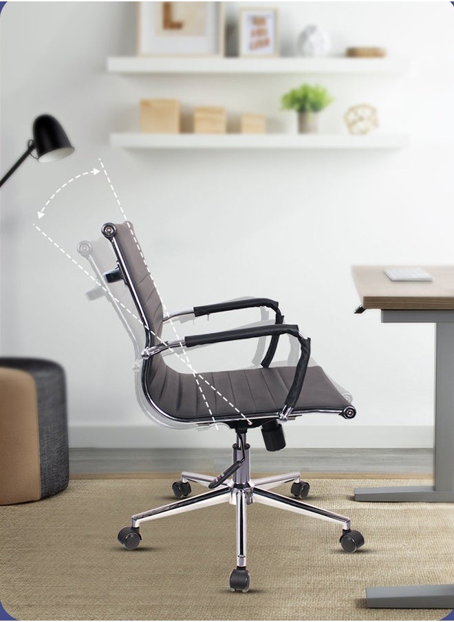 LEXIN - Ergonomic Design, Made of Faux Leather, with Chrome Base and Fixed Steel Armrests, Height Adjustable, Low Back, Black - Image 1
