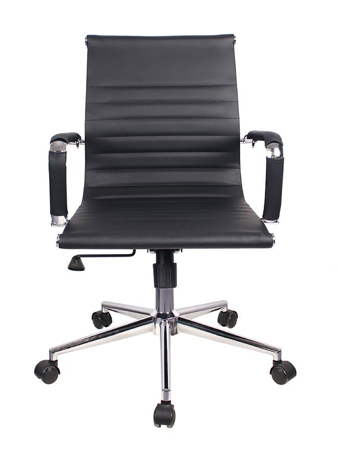 LEXIN - Ergonomic Design, Made of Faux Leather, with Chrome Base and Fixed Steel Armrests, Height Adjustable, Low Back, Black - Image 1