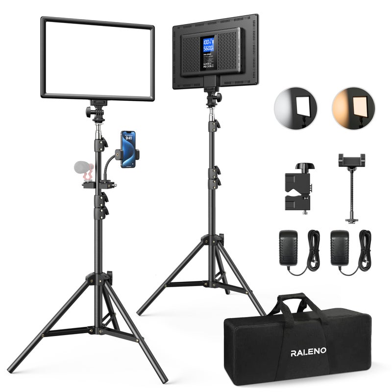 RaLeno RALENO LED Video Lighting Kits With 75inch Light Stand, 1 Durable Handbag And 2-Pack 384 LED Soft Video Light, Built-in Lithium Battery 3200K-6500K Video Lighting Kits For YouTube Photography Shooting  - Image 1