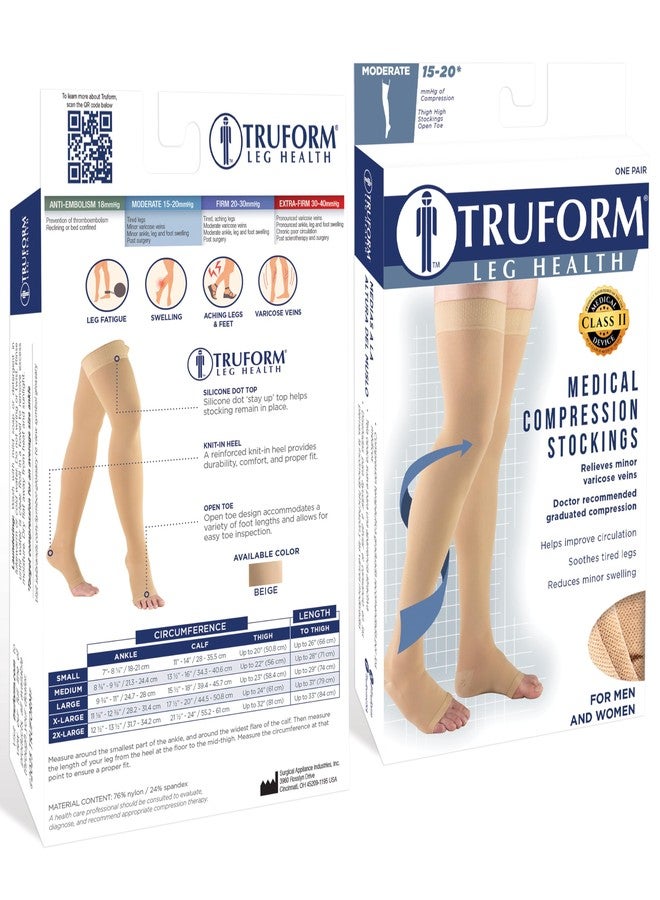 Truform 15-20 mmHg Compression Stockings for Men and Women, Thigh High Length, Dot Top, Open Toe, Medium - Image 3