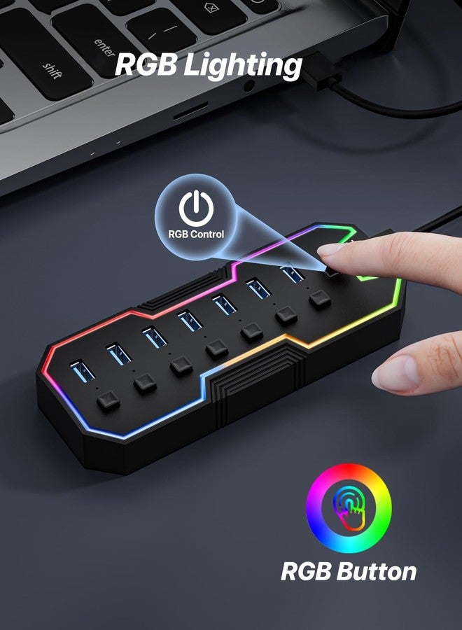 ZIUMIER USB Hub 3.0,7 Ports USB Expander with RGB LED Strip for MacBook, Mac Pro, Mac Mini, iMac, Surface Pro, XPS, PC, Flash Drive, Mobile HDD - Image 3