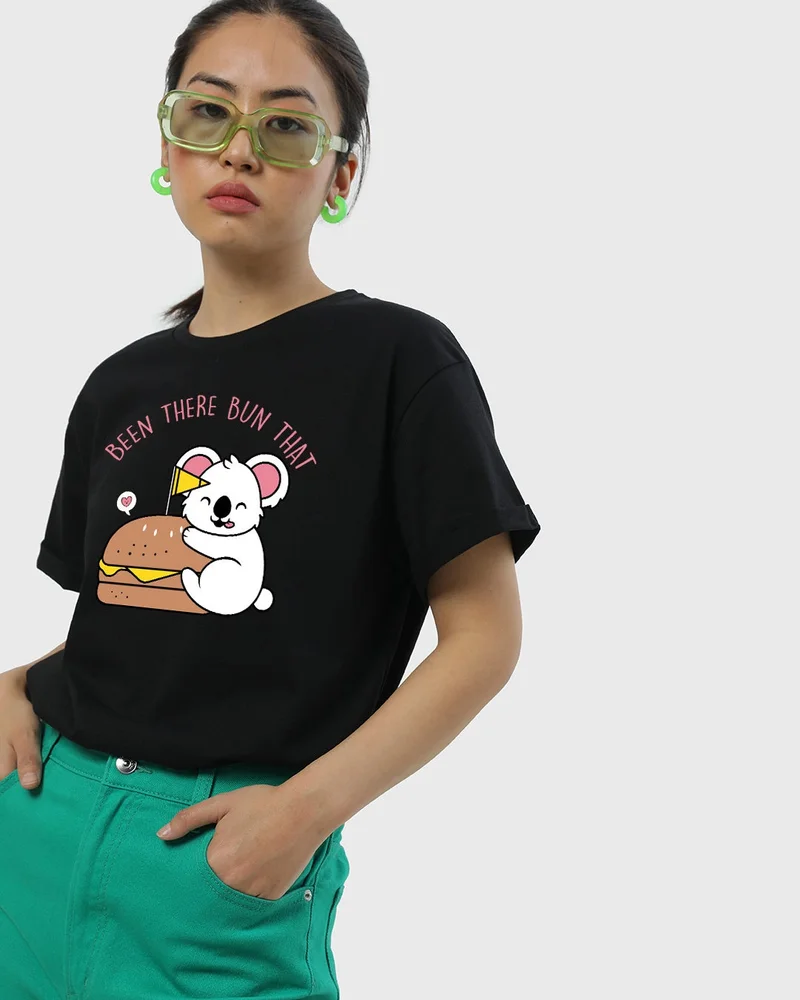 bewakoof Women's Black Been There Graphic Printed Boyfriend T-shirt