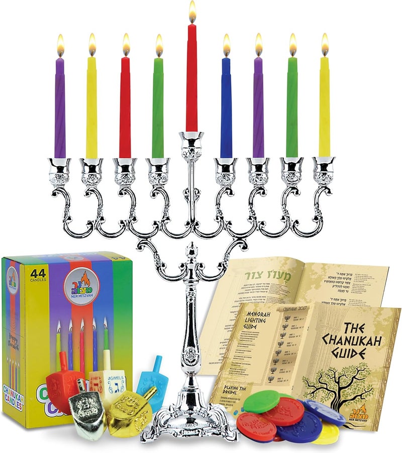 Ner Mitzvah شموع حانوكا ومجموعة دريديل، دليل حانوكا مجموعة كاملة - معدني، النسخة القياسية - Image 1