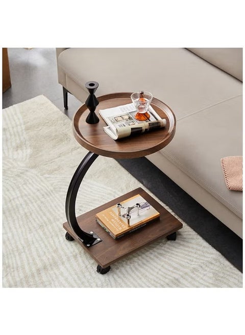 Coffee Table,Round Sofa Side Table,Double Layer C Shaped side table on wheels,coffee table for living room sofa,Suitable for study, living room, bedroom