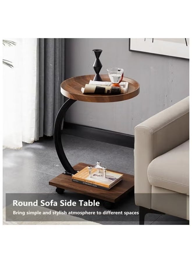 Coffee Table,Round Sofa Side Table,Double Layer C Shaped side table on wheels,coffee table for living room sofa,Suitable for study, living room, bedroom