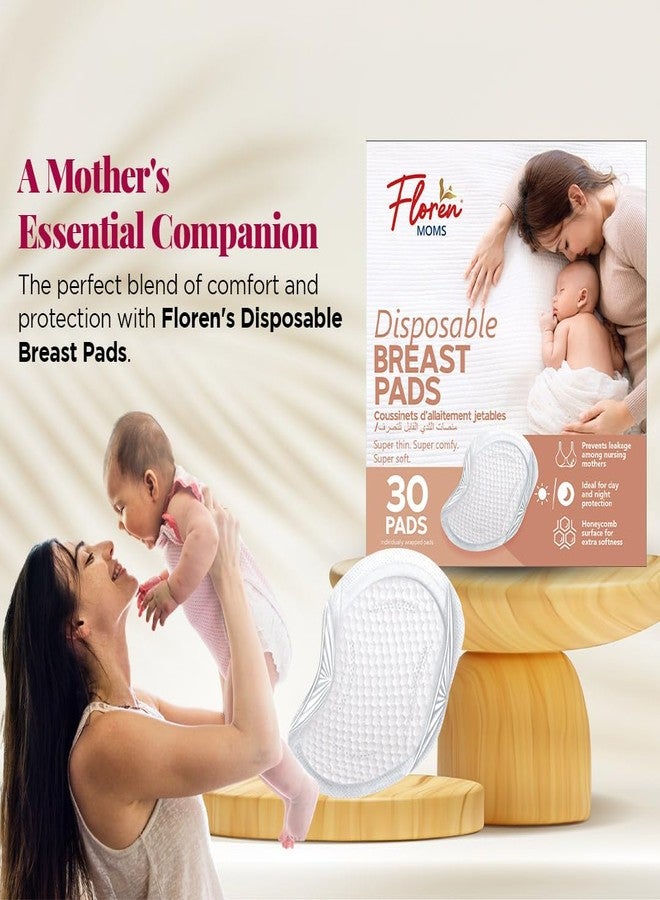 Floren Disposable Nursing Breast Pads 30Pcs | Maternity Pads | Ultra Thin with Complete Coverage | Super Absorbent | Breathable | Discreet | Individually Packed for Moms | - Image 2