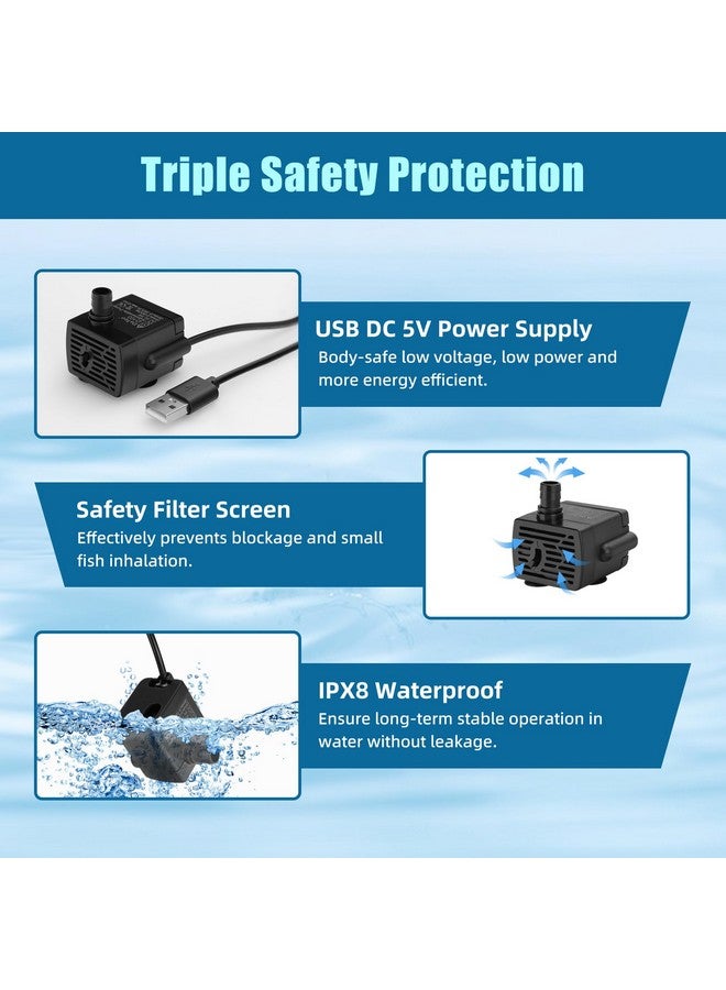 داتو مضخة مياه داتو DC 5V USB لحوض السمك مضخة مياه غاطسة صغيرة 3 وات مع أنابيب ووظيفة تعديل التدفق مضخة نافورة صغيرة لنافورة الحيوانات الأليفة وحوض السمك والزراعة المائية ونافورة سطح المكتب 190 لتر/ساعة - Image 4