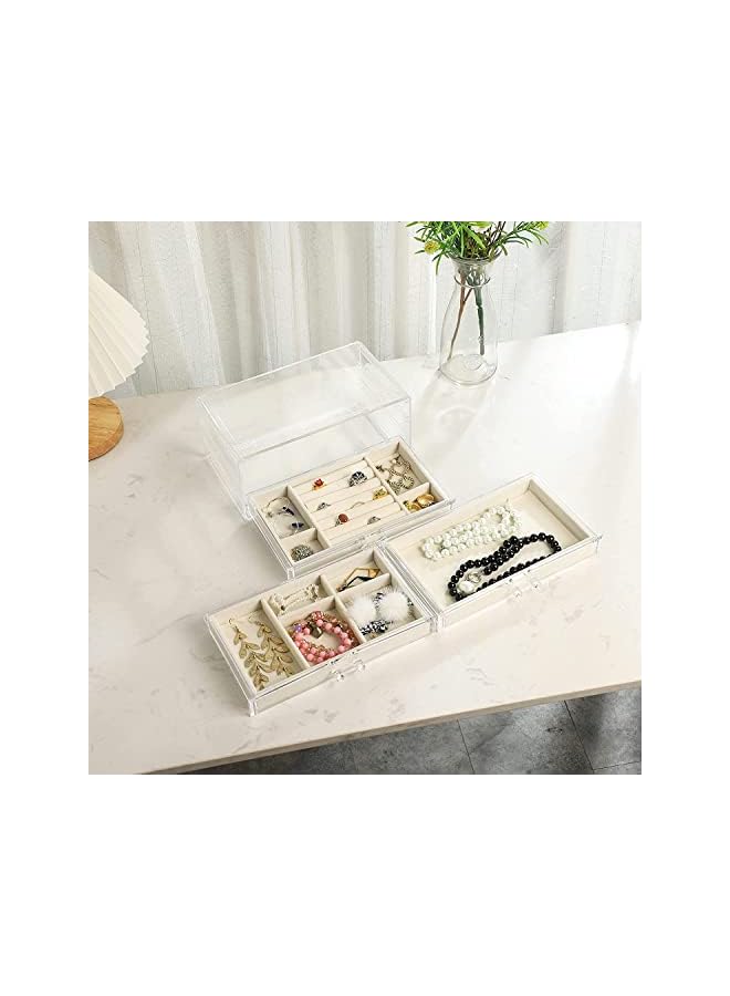 PROMASS Jewelry Organizer Box with 3 Drawers, Clear Jewelry Boxes for Women Earring Rings Bangle Bracelet and Necklace Holder Storage Velvet Jewelry Display Case (Beige) - Image 3