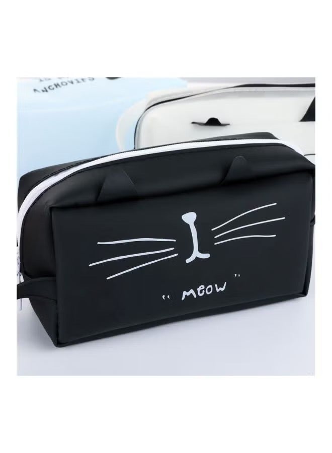 عام Kawaii Meow حالة قلم رصاص مطبوعة أسود ، حقيبة قلم رصاص تصميم القط رائعتين ، حقيبة قلم رصاص للطالب ، حقيبة تخزين مواد السيليكون ، حقيبة قلم رصاص صندوق قرطاسية لطيف ، مناسبة للطلاب من أي صف - Image 2