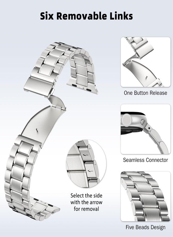 MoKo Metal Bands for Men Women Compatible with Apple Watch Ultra 3/2/1 49mm,S11/S10 46mm,9/8/7 45mm,SE3/SE2/SE/6/5/4 44mm,3/2/1 42mm,Adjustable Stainless Steel Strap Business Wristband, Silver - Image 4