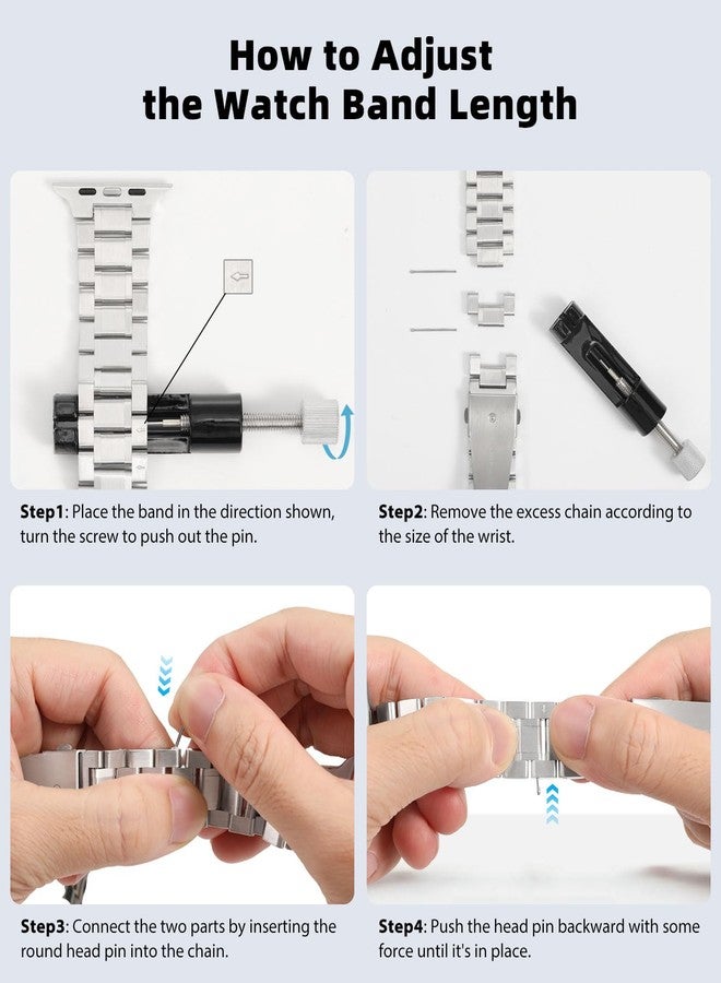 MoKo Metal Bands for Men Women Compatible with Apple Watch Ultra 3/2/1 49mm,S11/S10 46mm,9/8/7 45mm,SE3/SE2/SE/6/5/4 44mm,3/2/1 42mm,Adjustable Stainless Steel Strap Business Wristband, Silver - Image 5