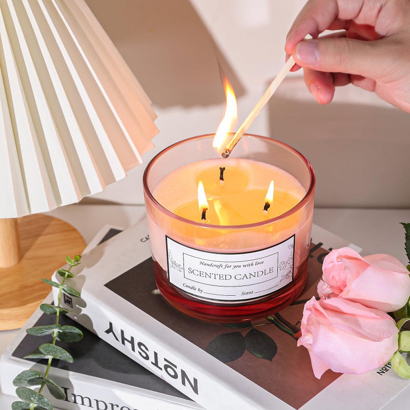 CONNOO 6 Pack 16 oz Candle Jars - 3 Wicks Pink Empty Glass Wide Mouth Candle Jars come with Metal Lids Sticky Warning Labels and a Candle Wick Kit for Candle Making- Dishwasher Safe - Image 5