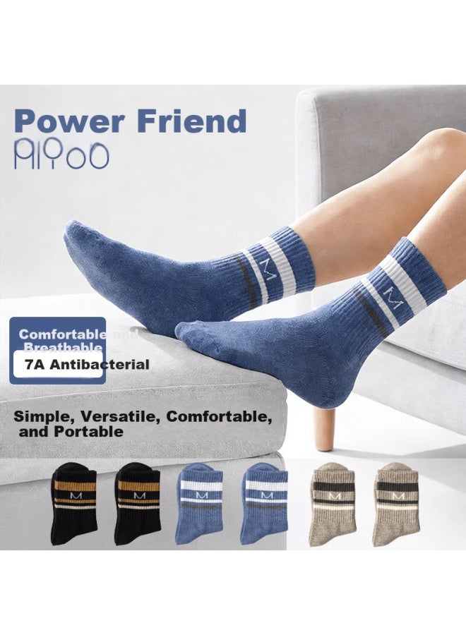 Miyou Men's Mid-calf Socks 7a Antibacterial Casual Business Autumn Winter 6 Pairs - Image 1