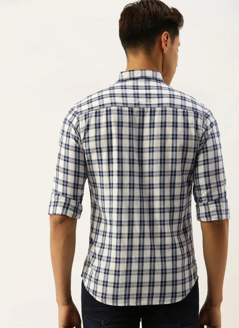 The Indian Garage Co Men Slim Fit Checkered Full Sleeves Spread Collar Casual Shirt