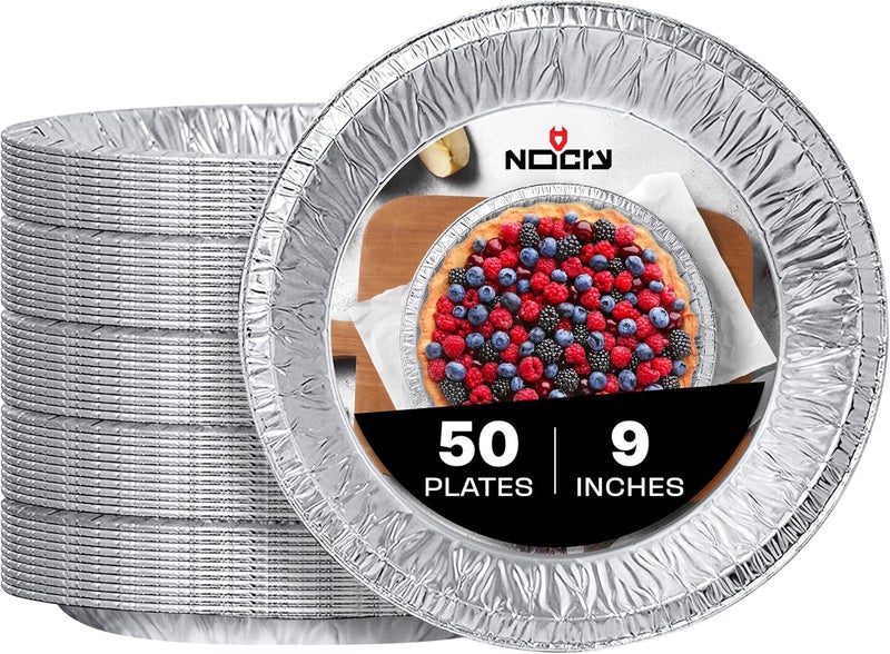 NoCry Premium Disposable Pie Pans 9 Inch (50 Pack) — Made in USA — Foil Aluminum Tins with Curl Lip for Baking Delicious Tarts or Crispy Pastry Crusts — Lightweight Yet Sturdy — Even Heat Distribution - Image 1