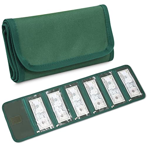 VOCHIC Money Pouch, Money Organizer for Cash with 6 Zippered Pockes, Cash Bill Organizer, Money Bag Small Travel Money Holder for Budgeting, Receipt and Tips(Green) - Image 1