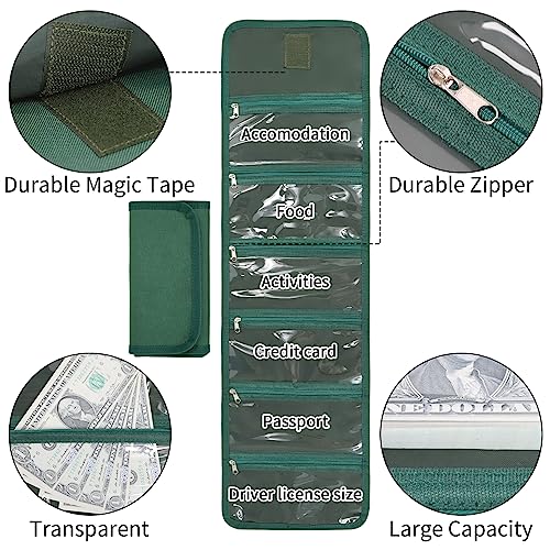 VOCHIC Money Pouch, Money Organizer for Cash with 6 Zippered Pockes, Cash Bill Organizer, Money Bag Small Travel Money Holder for Budgeting, Receipt and Tips(Green) - Image 4