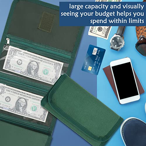 VOCHIC Money Pouch, Money Organizer for Cash with 6 Zippered Pockes, Cash Bill Organizer, Money Bag Small Travel Money Holder for Budgeting, Receipt and Tips(Green) - Image 2
